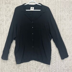 Naning9 Korea Style Black Button Up Shirt Dolman Sleeve Sz M